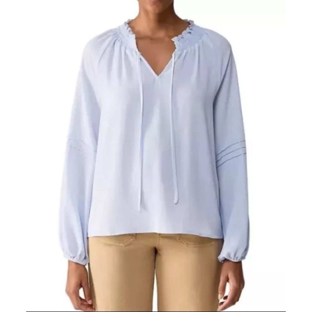 RM Tie Neck Blouse Smocked‎ Ruffle Lightweight Long Sleeve Top Sz L /#5403